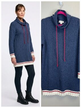 Sustainable Cowl Neck Tunic Top Size M Sweater Navy Casual Nautical Classic